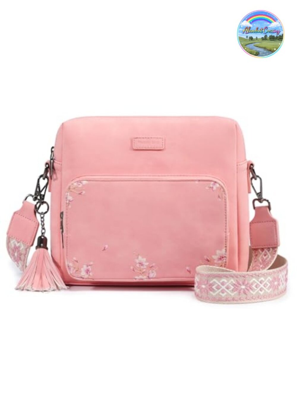 Soft Suede Leather Crossbody Bag RFID Wallet Floral Woven Strap Medium